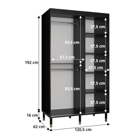 Adel II Mirrored Wardrobe With Sliding 2 Doors 120cm In Black