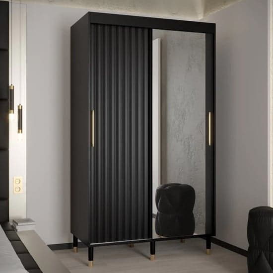 Adel II Mirrored Wardrobe With Sliding 2 Doors 120cm In Black