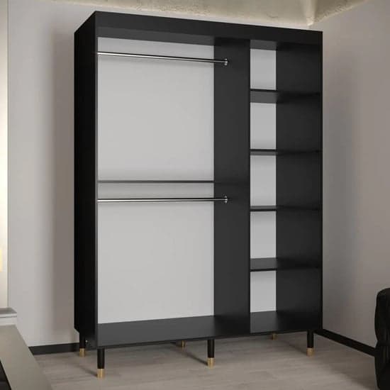 Adel II Mirrored Wardrobe With Sliding 2 Doors 150cm In Black