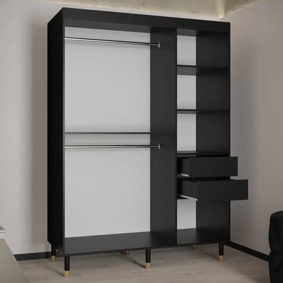 Adel II Mirrored Wardrobe With Sliding 2 Doors 150cm In Black