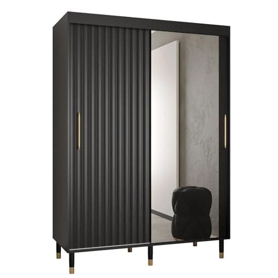 Adel II Mirrored Wardrobe With Sliding 2 Doors 150cm In Black