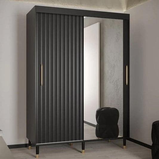 Adel II Mirrored Wardrobe With Sliding 2 Doors 150cm In Black