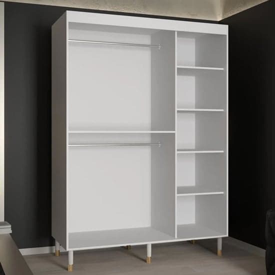 Adel II Mirrored Wardrobe | Sliding | White | Mirror, Drawers | 2 Doors | 150cm