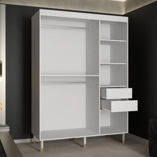 Adel II Mirrored Wardrobe | Sliding | White | Mirror, Drawers | 2 Doors | 150cm