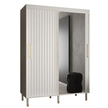 Adel II Mirrored Wardrobe | Sliding | White | Mirror, Drawers | 2 Doors | 150cm