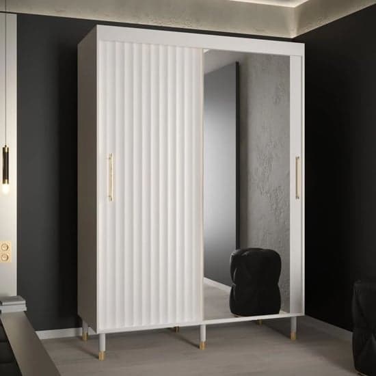 Adel II Mirrored Wardrobe | Sliding | White | Mirror, Drawers | 2 Doors | 150cm