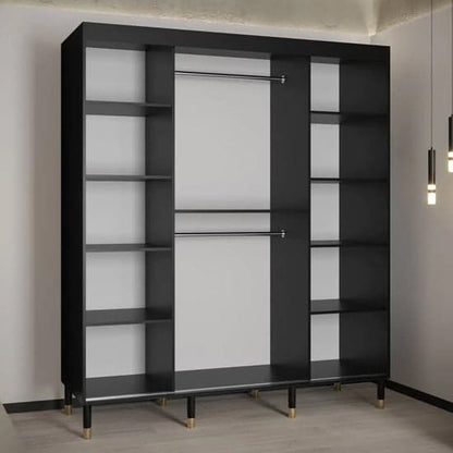 Adel II Mirrored Wardrobe With Sliding 2 Doors 180cm In Black