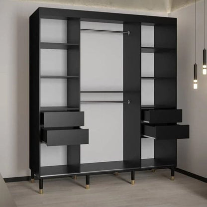 Adel II Mirrored Wardrobe With Sliding 2 Doors 180cm In Black