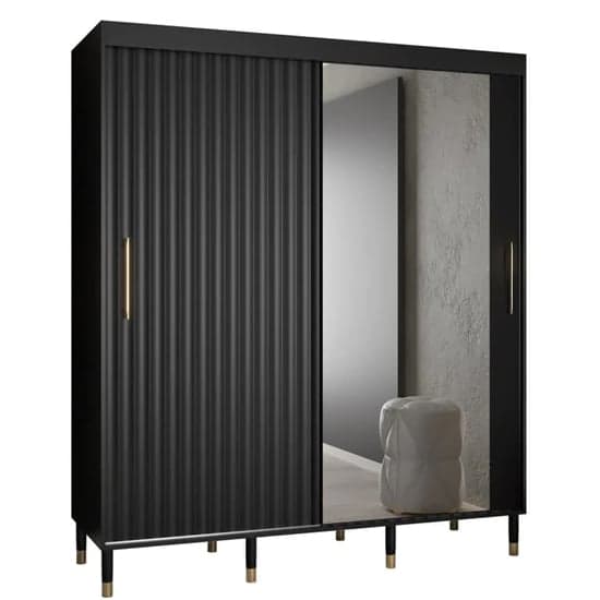 Adel II Mirrored Wardrobe With Sliding 2 Doors 180cm In Black