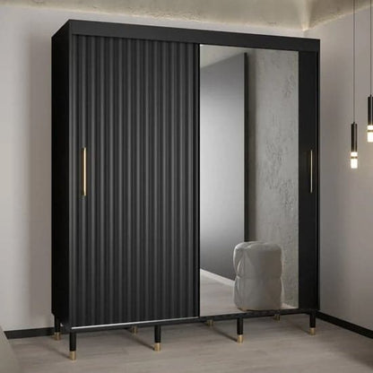 Adel II Mirrored Wardrobe With Sliding 2 Doors 180cm In Black