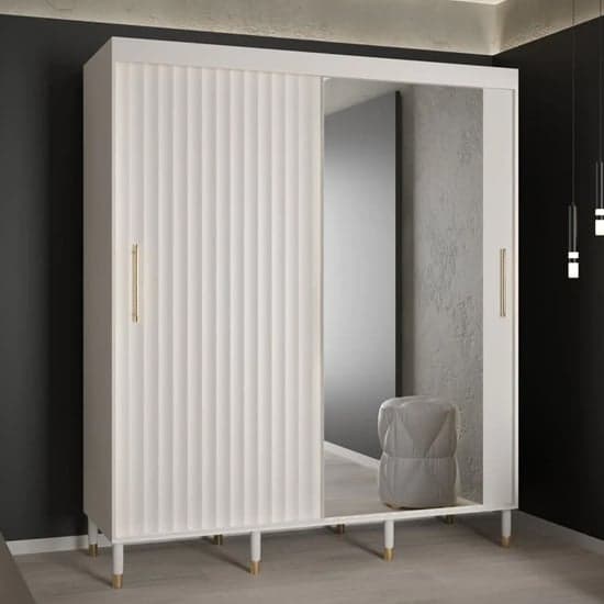 White 180cm Adel II Sliding Wardrobe | Mirrored | 2 Doors | Shelves