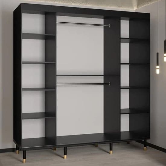 Adel II Mirrored Wardrobe With Sliding 2 Doors 200cm In Black