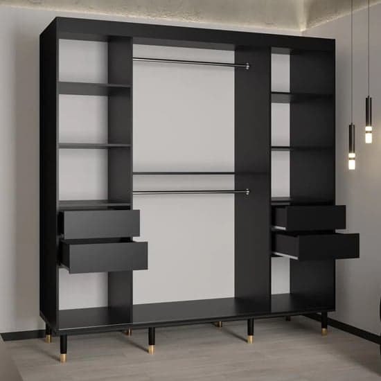 Adel II Mirrored Wardrobe With Sliding 2 Doors 200cm In Black