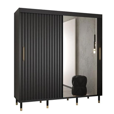 Adel II Mirrored Wardrobe With Sliding 2 Doors 200cm In Black