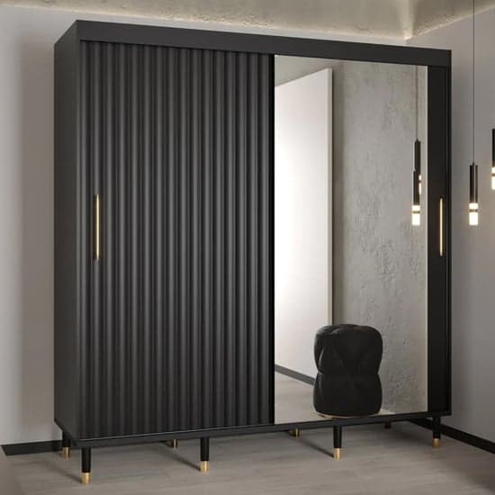 Adel II Mirrored Wardrobe With Sliding 2 Doors 200cm In Black