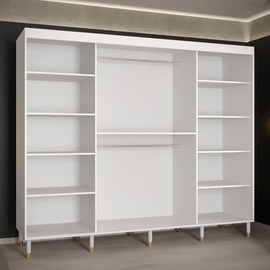 Adel II Mirrored Wardrobe With Sliding 3 Doors 250cm In White