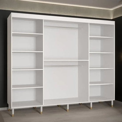 Adel II Mirrored Wardrobe With Sliding 3 Doors 250cm In White