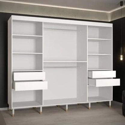 Adel II Mirrored Wardrobe With Sliding 3 Doors 250cm In White