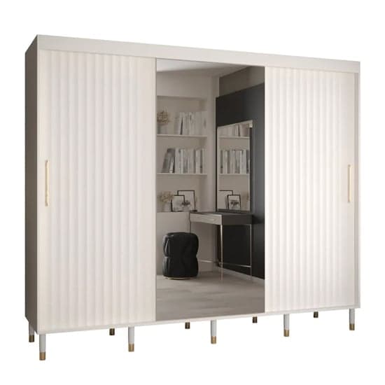 Adel II Mirrored Wardrobe With Sliding 3 Doors 250cm In White