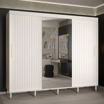 Adel II Mirrored Wardrobe With Sliding 3 Doors 250cm In White