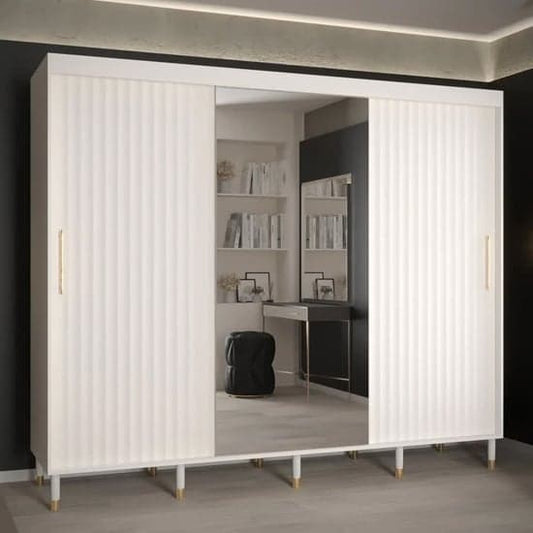 Adel II Sliding Wardrobe | White | Mirror | 3 Doors | 250cm