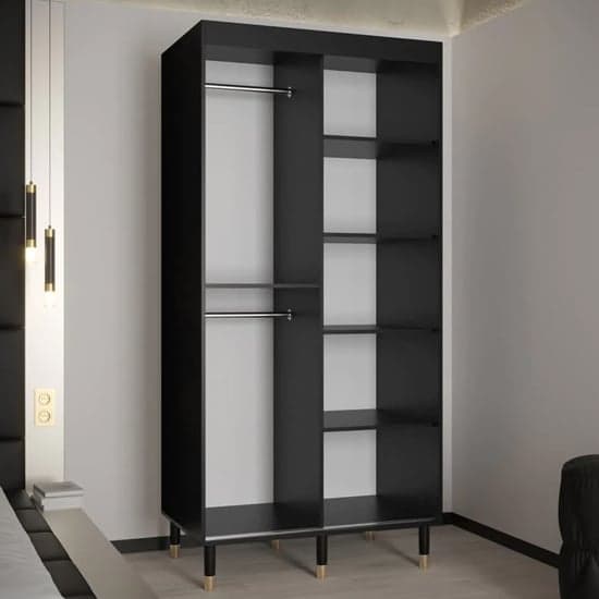 Adel Wooden Wardrobe With Sliding 2 Doors 100cm In Black