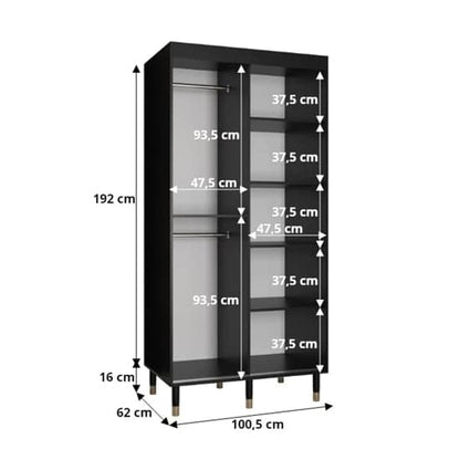 Adel Wooden Wardrobe With Sliding 2 Doors 100cm In Black