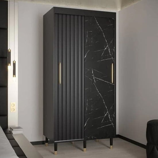 Adel Wooden Wardrobe With Sliding 2 Doors 100cm In Black