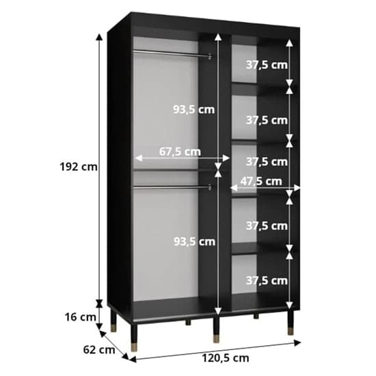 Adel Wooden Wardrobe With Sliding 2 Doors 120cm In Black