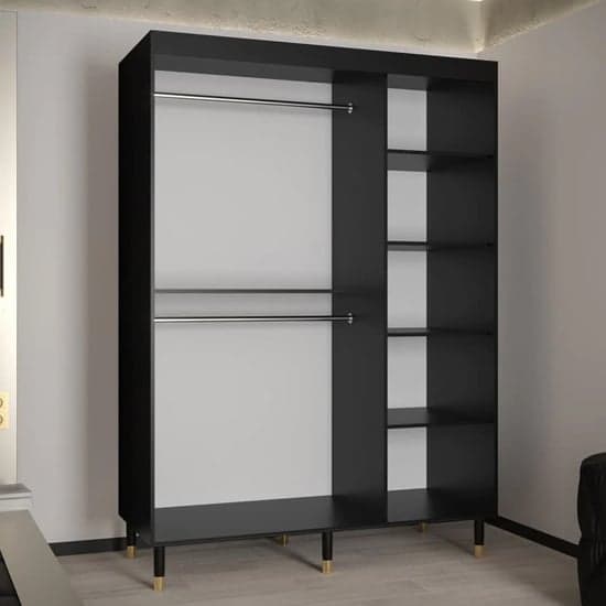 Adel Wooden Wardrobe With Sliding 2 Doors 150cm In Black