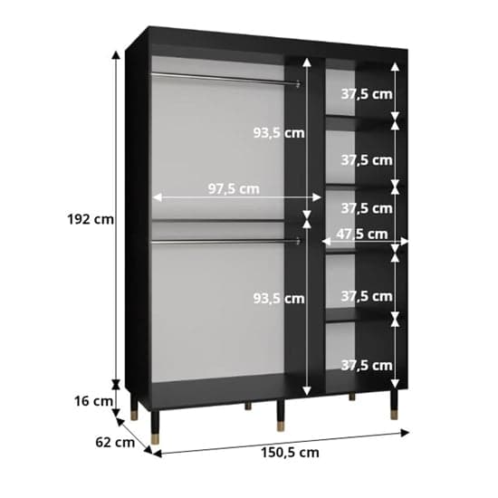 Adel Wooden Wardrobe With Sliding 2 Doors 150cm In Black