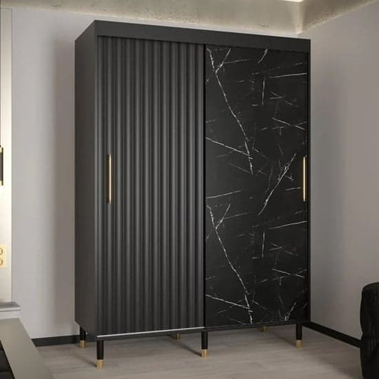 Adel Wooden Wardrobe With Sliding 2 Doors 150cm In Black