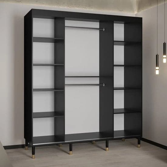 Adel Wooden Wardrobe With Sliding 2 Doors 180cm In Black