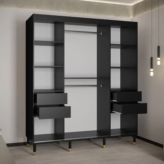 Adel Wooden Wardrobe With Sliding 2 Doors 180cm In Black