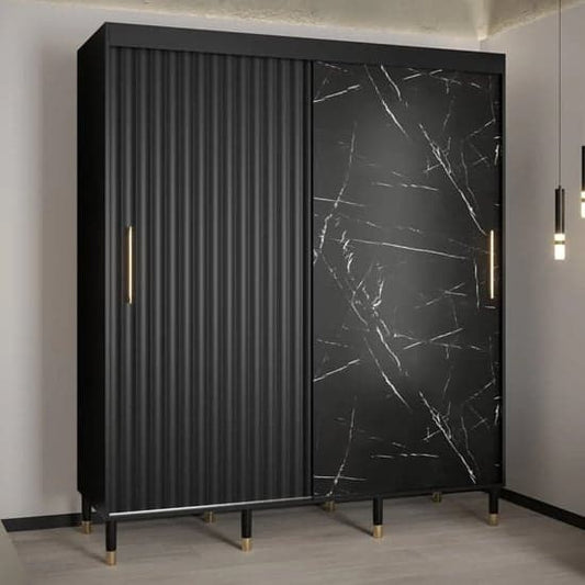 Adel Wooden Wardrobe With Sliding 2 Doors 180cm In Black