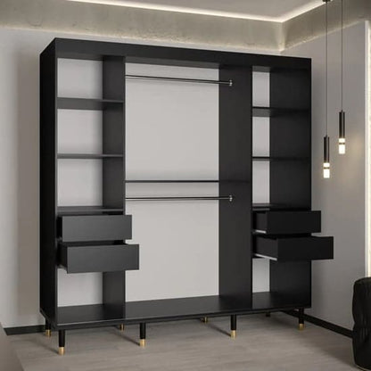 Adel Wooden Wardrobe With Sliding 3 Doors 200cm In Black