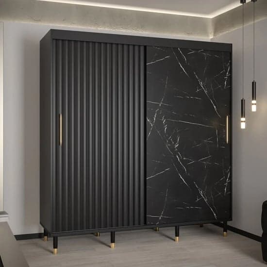 Adel Wooden Wardrobe With Sliding 3 Doors 200cm In Black