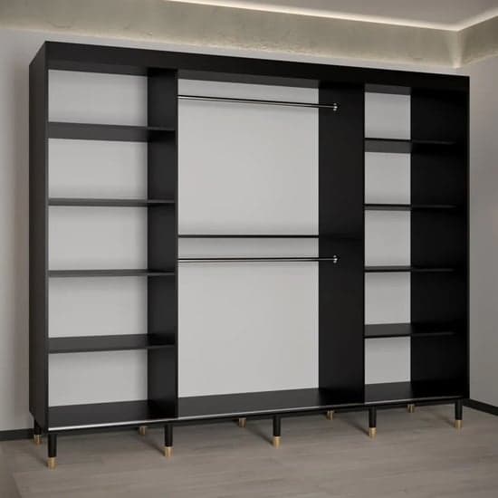 Adel Wooden Wardrobe With Sliding 3 Doors 250cm In Black