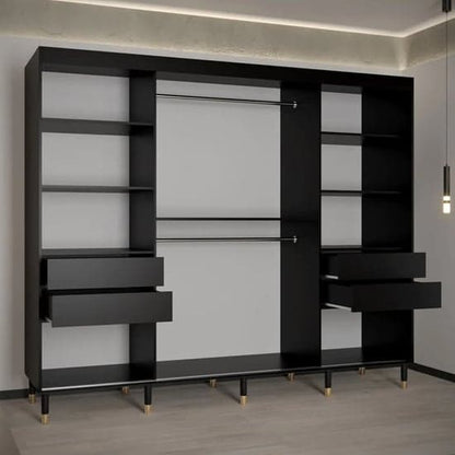 Adel Wooden Wardrobe With Sliding 3 Doors 250cm In Black