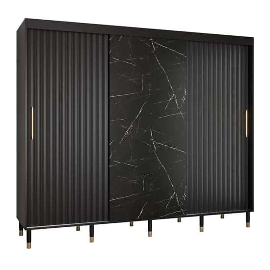 Adel Wooden Wardrobe With Sliding 3 Doors 250cm In Black