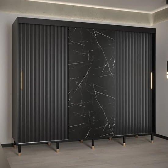 Adel Wooden Wardrobe With Sliding 3 Doors 250cm In Black