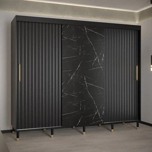 Adel Black Sliding Door Wardrobe | Ample Storage | 3 Doors | 250cm