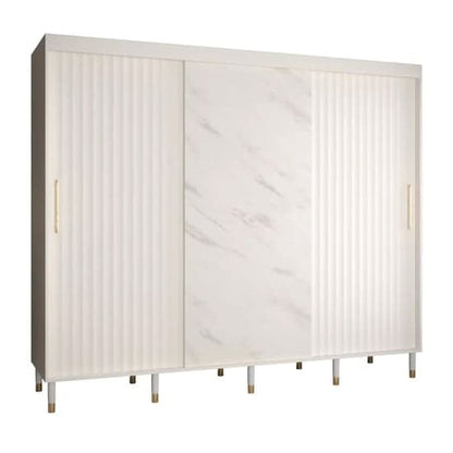 Adel 250cm White Wooden Sliding Wardrobe | 3 Doors | Shelves | Ample Storage