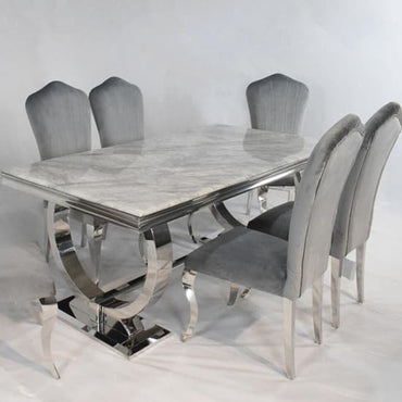 Grey Artificial Marble Dining Table with Chrome Metal Base – 200cm x 120cm