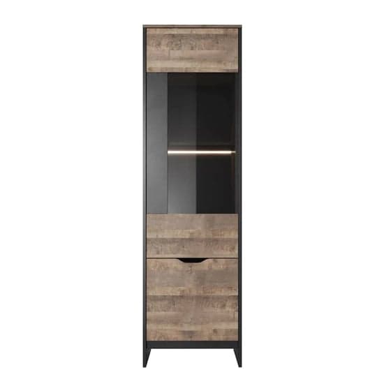 Adkins Wooden Display Cabinet Tall 2 Doors In Grande Oak And LED