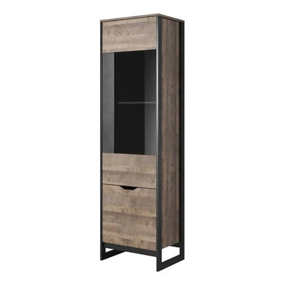 Adkins Wooden Display Cabinet Tall 2 Doors In Grande Oak And LED