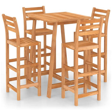 Acacia Wood Outdoor Bar Table Set with 4 Stools - Weather-Resistant & Comfortable Garden Furniture