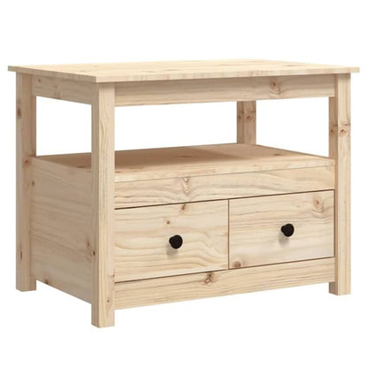 Natural Pine Wood Coffee Table with 2 Drawers for Living Room Storage