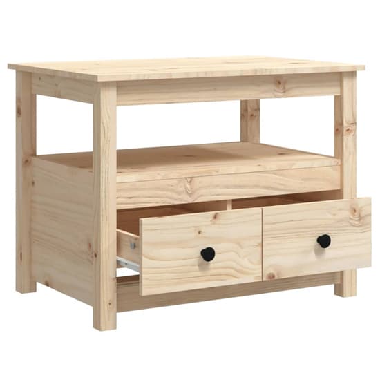 Natural Pine Wood Coffee Table with 2 Drawers for Living Room Storage