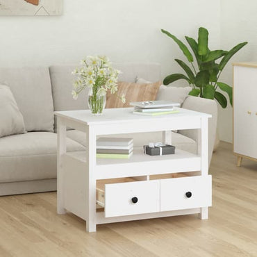 White Pine Wood Coffee Table with Storage Drawers - Aitla Collection